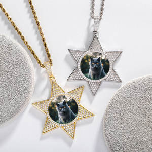 Star Charm Lab Diamond Photo Pendant Custom Round Micro Set Image Necklace Jewelry <b>Memorial</b> <b>Gift</b> - Product Image 3