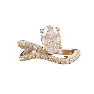 Anillo de Compromiso con Diamante Ovalado de 1.51 Quilates Cultivado en Laboratorio, Oro Amarillo de 14K, VVS1-VVS2 DEF, Solitario con Banda Pavé para Uso Nupcial - Product Image 1