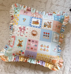 Cute Bunny Print <b>Square</b> Cushion Cover 100% Cotton Ruffle Edge Breathable Home Decor <b>Pillow</b> <b>Case</b> for Kids 0-3 Years - Product Image 3