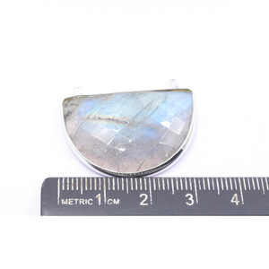 Labradorite Half Round Faceted Gemstone 925 Sterling Silver Bezel Silver Plated Pendant with Bail for Jewelry Making - Product Image 4