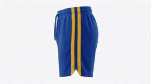 Pantalones Cortos Deportivos para Hombre, Azules, de Malla, con Rayas Laterales Amarillas, Cintura con Cordón, Transpirables, Casuales, de Poliéster Tejido - Product Image 2