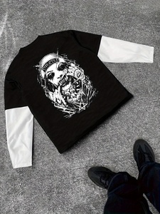 เสื้อยืดแขนยาวพิมพ์ลายขนาดใหญ่พิเศษ ผ้าฝ้ายพรีเมียม คอกลม สไตล์สตรีท สำหรับผู้ชาย - Product Image 1