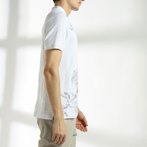 Polo à manches courtes en tricot blanc à imprimé floral pour homme avec fermeture éclair, style décontracté, respirant, coupe classique, faible MOQ, chemises pour homme - Product Image 4