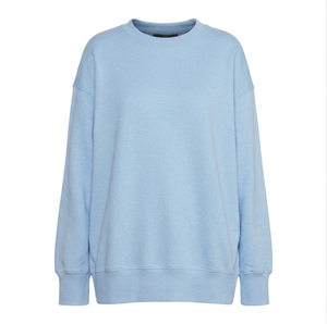 Sweat-shirt à col rond surdimensionné pour femme, rose uni, en coton tricoté respirant, style décontracté d'automne - Product Image 3