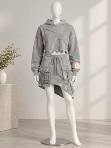 Women's Green Fleece Solid Short Hooded <b>Top</b> Skinny Pants Casual Autumn Tracksuit Set 100% Polyester - Product Image 4
