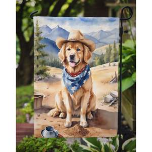 Bandera de jardín multicolor, obra de arte de vaquero Golden Retriever para Patio, da la bienvenida a los invitados, camas de flores, para buzón de bienvenida - Product Image 3