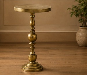 Wholesale Gold <b>Metal</b> Pedestal <b>Table</b> Round Top Three <b>Leg</b> Display Stand Elegant Vintage Brass Pedestal <b>Table</b> Decorative Accent - Product Image 1