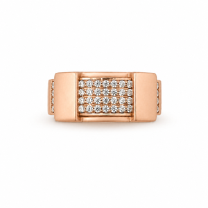 Bague Chevalière Homme en Or Massif 18 Carats avec Grappe de Diamants et Incrustation d'Émail Blanc, Forme Rectangulaire Géométrique, Polissage Brillant, Cadeau de Mariage ou de Fête - Product Image 1