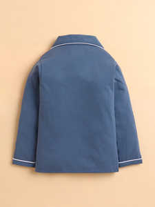 Conjunto de Pijama de Algodón para Niños, Camisa Azul de Manga Larga con Botones y Pantalones Estampados, Ropa de Dormir Suave y Transpirable para Niños - Product Image 3