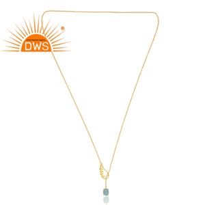 Hot Selling 925 <b>Sterling</b> <b>Silver</b> Natural 18K Gold Plated Aqua Chalcedony Gemstone Pendant Necklace Demi Fine Jewelry <b>for</b> <b>Women</b> - Product Image 4