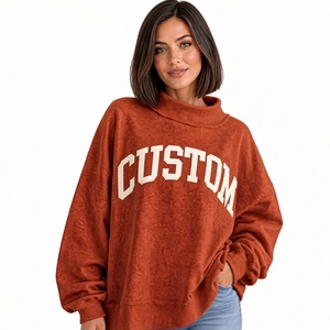 Sweat-shirt à col roulé surdimensionné personnalisé avec impression de lettres, en polaire, à manches longues, décontracté, style automne pour femmes - Product Image 4