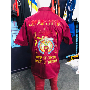 Chemise rouge personnalisée Shriners – Insigne maçonnique brodé « I Am Our Mystic Temple 2002 » - Product Image 5