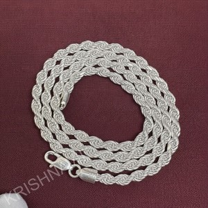 Cadena de cuerda de plata de ley 925 de 4 mm con baño de oro para mujer y hombre, joyería de eslabones retorcidos, regalo diario, moda - Product Image 2