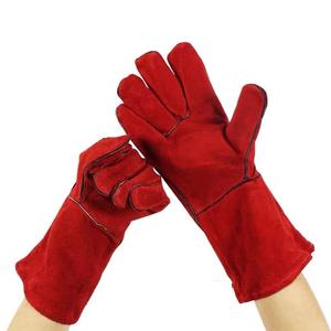 Red Genuine Leather Safety Gloves High Temperature Resistant Unisex <b>Workwear</b> Industrial Use - Product Image 1