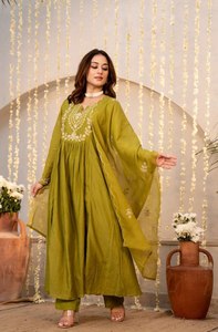 NEW LAUNCHED CHANDERI SILK EMBROIDERY WORK 3 PCS <b>KURTA</b> BOTTOM AND DUPATTA SETS BEST FOR PARTY WEAR - Product Image 6