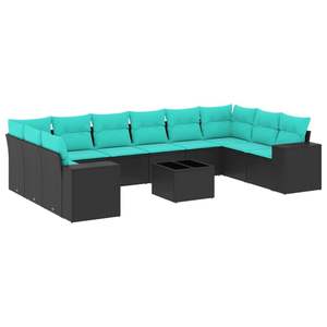 Juego de Sofás de Patio de 11 Piezas en Poliratán Negro con Cojines, Muebles Elegantes para Exteriores - Product Image 2