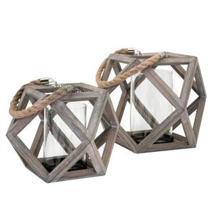 <b>Set</b> Of 2 Wooden Candle <b>Lantern</b> With Metal Surface For Home Decor For Gifting For Wedding Center Piece For Interior Lightning - Product Image 6