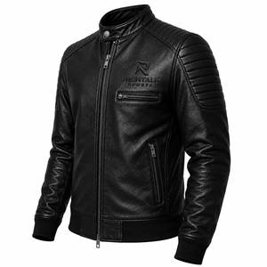 RICHTALK SPORTS Winter Warm <b>Genuine</b> <b>Leather</b> <b>Jacket</b> <b>Men</b> Stand Eco-Friendly Quick Dry Breathable Premium Quality Front - Product Image 3