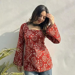 Women’s <b>Viscose</b> Printed Short Kurti Straight Fit Ethnic <b>Top</b> with Square Neck Bell Sleeve Casual Indian Kurta for Office - Product Image 1