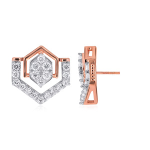 Luxury Two Tone Rose Gold and <b>Silver</b> Lab Grown Geometric Statement Ring with Sparkling Pavé Hexagonal Frame Earrings - Product Image 3