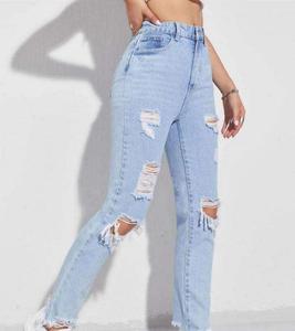 Pantalon en jean pour femme, taille haute, coupe ample, denim délavé doux, pour un style décontracté, streetwear et confort quotidien - Product Image 5