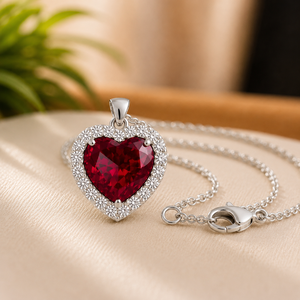 Heart Shape <b>Ruby</b> Gemstone Pendant 18K Rose Gold Plated Charm <b>Necklace</b> Halo Moissanite Valentine Day Gift - Product Image 5