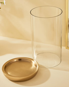 Luxury Glass Candle Holder Set with Metal Base Modern Decorative Hurricane Candle Lantern for Home Decor Wedding <b>Table</b> - Product Image 5