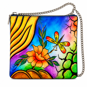 Bolso Bandolera Pintado a Mano para Mujer, Diseño Floral de Mariposas, Bolso Personalizado con Cierre de Cremallera, Forro de Poliéster, Ligero - Product Image 1