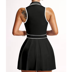 Robe de tennis polo pour femme, robe athlétique color-block avec fermeture éclair mi-longue, style unique - Product Image 2