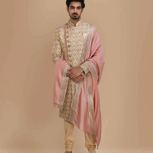 ชุดสัลวาร์ คามีซ พรีเมียม รอยัล กรูม สำหรับงานแต่งงานผู้ชายอินเดีย-ปากีสถาน แบบดั้งเดิม ผ้าไม่ยับ ป้องกันแสงแดด - Product Image 1