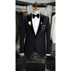 Abito da uomo con cintura in smoking da sposo con collo in velluto taglio italiano Slim Fit-blu Navy - Product Image 5