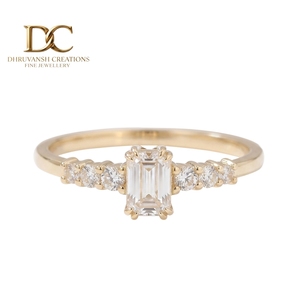 Bague de mariage en or massif 14 carats avec diamant de laboratoire pour femme, coupe brillante, certifiée IGI, design de luxe - Product Image 1