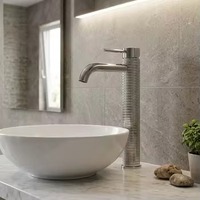 Robinet mitigeur monocommande chaud/froid de haute qualité pour lavabo sur table, finition gris anthracite brossé, pour lavabo à poser dans la salle de bain