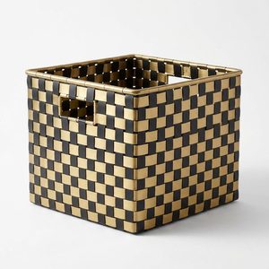 Cube de rangement tissé Bunai en fil de fer doré noir fait main (30 cm) pour la décoration de la maison, des hôtels et des mariages - Product Image 6