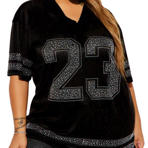 Camiseta Deportiva Negra de Moda Y2K para Mujer, con Pedrería, Estilo Fútbol Americano, Transpirable, de Secado Rápido, Suministro al por Mayor OEM - Product Image 4