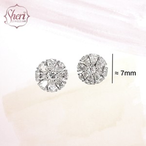 [Sheri Jewels] 7mm Diameter Large size Women's Classic Style 18K Solid White Gold Natural Diamond Stud Earrings - Product Image 2