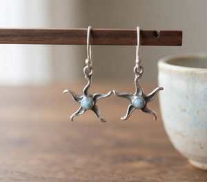Pure 925 Sterling Silver Larimar Star <b>Dangle</b> <b>Earrings</b> Handmade Celestial Drop <b>Earrings</b> Women Gift Rose <b>Gold</b> & Yellow <b>Gold</b> Plated - Product Image 5