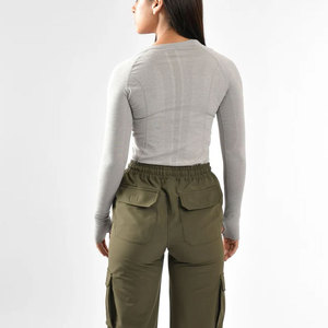 T-shirt de sport moulant à manches longues et col rond pour femme, anti-transpiration, coupe ajustée, design personnalisé, vente chaude - Product Image 5