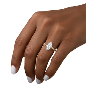 Anillo de Boda con Diamante de Laboratorio Corte Marquesa, Oro Sólido de 14K, Banda Trenzada con Diseño de Hojas, Anillo Minimalista de Moda - Product Image 5