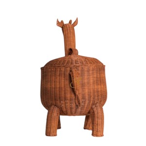 Cute Giraffe Rattan <b>Basket</b> <b>with</b> <b>Lid</b> Woven Decorative Toy Storage Bin Kids Blanket Clothes Laundry Hamper Brown - Product Image 2