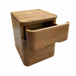 Mesa de Noche de Teca Sólida de Primera Calidad, Diseño Minimalista, Línea Curva, Mueble de Dormitorio Moderno con Cajón de Almacenamiento - Product Image 3