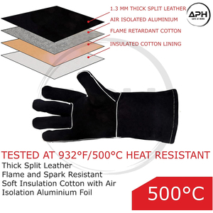 Guantes de Soldadura de Cuero Vacuno Negro, Resistentes al Calor y a las Llamas, con Puño Largo y Costuras Reforzadas, para Trabajo - Product Image 6