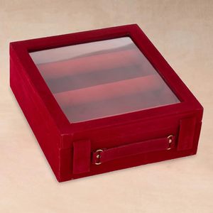 Caja de Almacenamiento de Joyas Moderna de Madera con Tapa Transparente para Brazaletes y Pulseras, Organizador de Joyas Color Granate con una Sola Barra y Terciopelo Transparente - Product Image 5