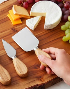Couteaux à beurre et à fromage avec manche en bois et planche à fromage en bois pour ustensiles de cuisine, articles de cuisine en acier inoxydable - Product Image 5