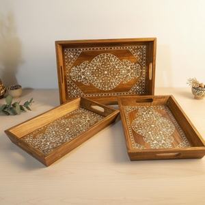 Wooden Serving Trays White Mandala Print Nesting <b>Kitchen</b> <b>Decor</b> - Product Image 2