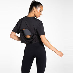 Camiseta Deportiva Corta para Mujer, 100% Algodón, Corte Ajustado, Cuello en V, Manga Corta, Tejido Jersey, Secado Rápido, Tallas Grandes, Ligera, 180g - Product Image 3