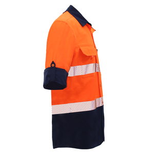 เสื้อทำงานแขนยาวแบบสะท้อนแสงสำหรับผู้ชาย สีส้มกรมท่า มีแถบสะท้อนแสง ระบายอากาศได้ดี ผลิตจากโพลีเอสเตอร์ทอ ใช้เป็นชุดยูนิฟอร์มนิรภัยแบบลำลอง - Product Image 4