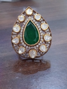 Amaira Jewels Water Drop Cocktail <b>Ring</b> Green Doublet Stone <b>Silver</b> Gold Plated Classic Women's Wedding <b>Ring</b> <b>Adjustable</b> - Product Image 2