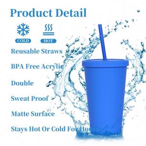 Vaso Acrílico Personalizado, Libre de BPA, de 16 oz, Doble Pared, Reutilizable, Color Pastel Mate, Recto y Delgado, con Tapa y Pajita - Product Image 3