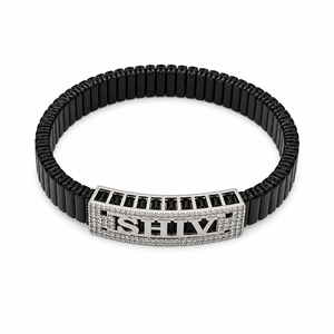 Shiv Letter <b>Charm</b> <b>Bracelet</b> Black Link <b>Silver</b> Plated Crystal Rhinestone Unisex Hiphop Style Fashion Jewelry - Product Image 2